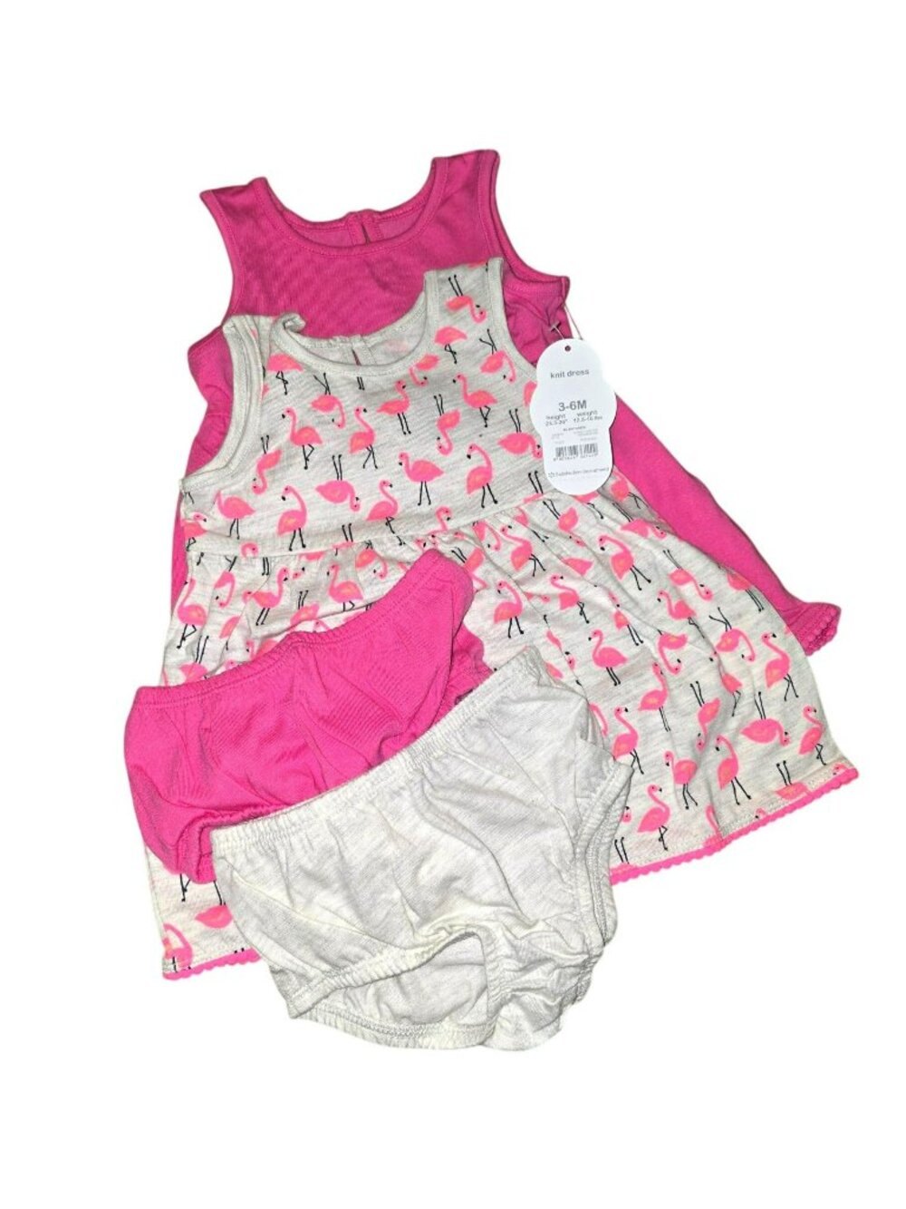 Baby Girls Flamingo Dresses With Bloomers Gray Pink Print & Solid 3-6M LH7000